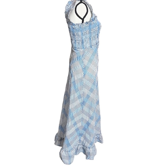 Ganni Blue Plaid Seersucker Long Dress Size S (EU 36 or U.S. 4) - Picture 2 of 16